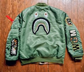 Authentic BAPE Shark MA-1 Bomber Jacket Green sz 2XL (Fits like XL)