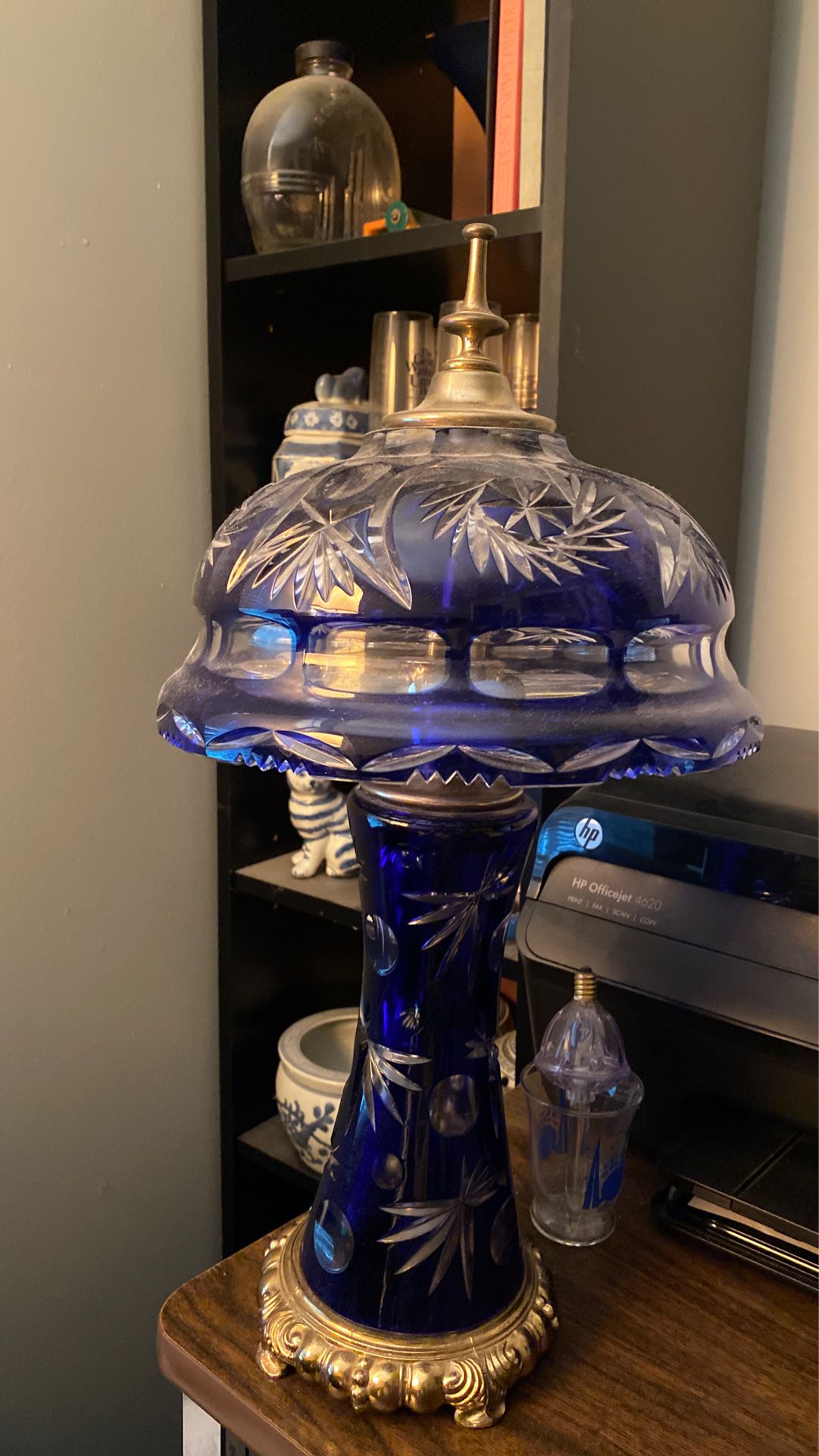 Cobalt blue vanity lamp a foot and a half high