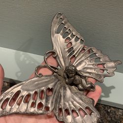 Vintage METZKE Pewter Butterfly Cherub Decorative 1993 Made in USA Paper Weight