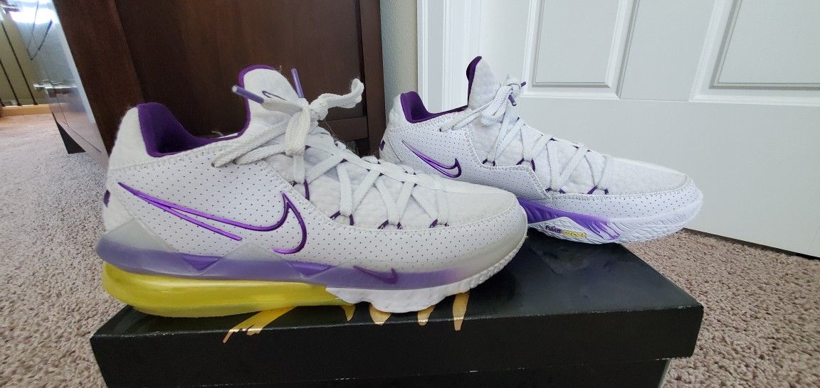 Nike Lebron 17 Low Lakers Basketball Shoes White Purple Yellow