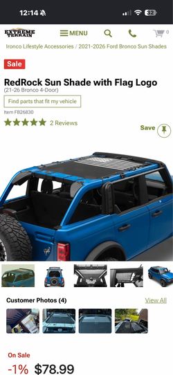 Sunshade for 2021+ Ford Bronco 4 Door with American flag