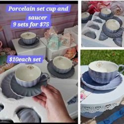 Sweejar Tea set tea cups and saucers, porcelain , milk purple color