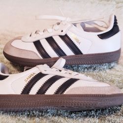 adidas Samba IE3677 White Black Gray Leather Suede Sneakers Unisex Kids 11K
