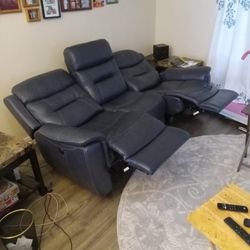 Leather Electric Couch Beautiful Navy Blue.