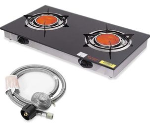 2 Burner Propane Gas Range Stove Cooktop Ceramic Infrared Auto Ignition Outdoor Grill BBQ Camping Stoves Countertop LPG