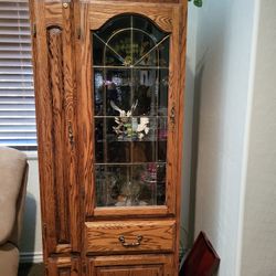 Large  Curio Cabinets  Set Can Be Separate  Or Together Oak Heavy Glass Shelves  