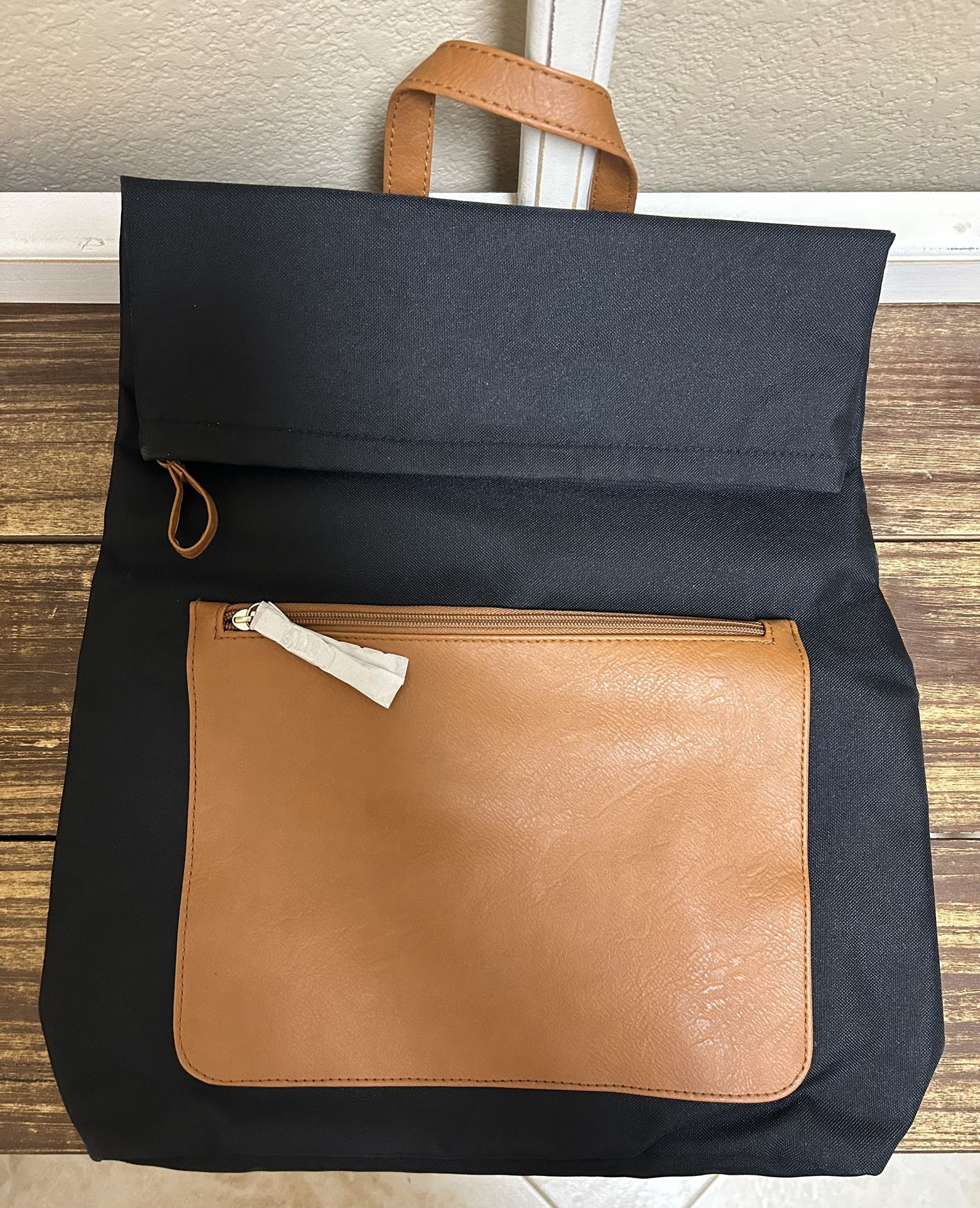 NEW! Black with Tan Leather Backpack