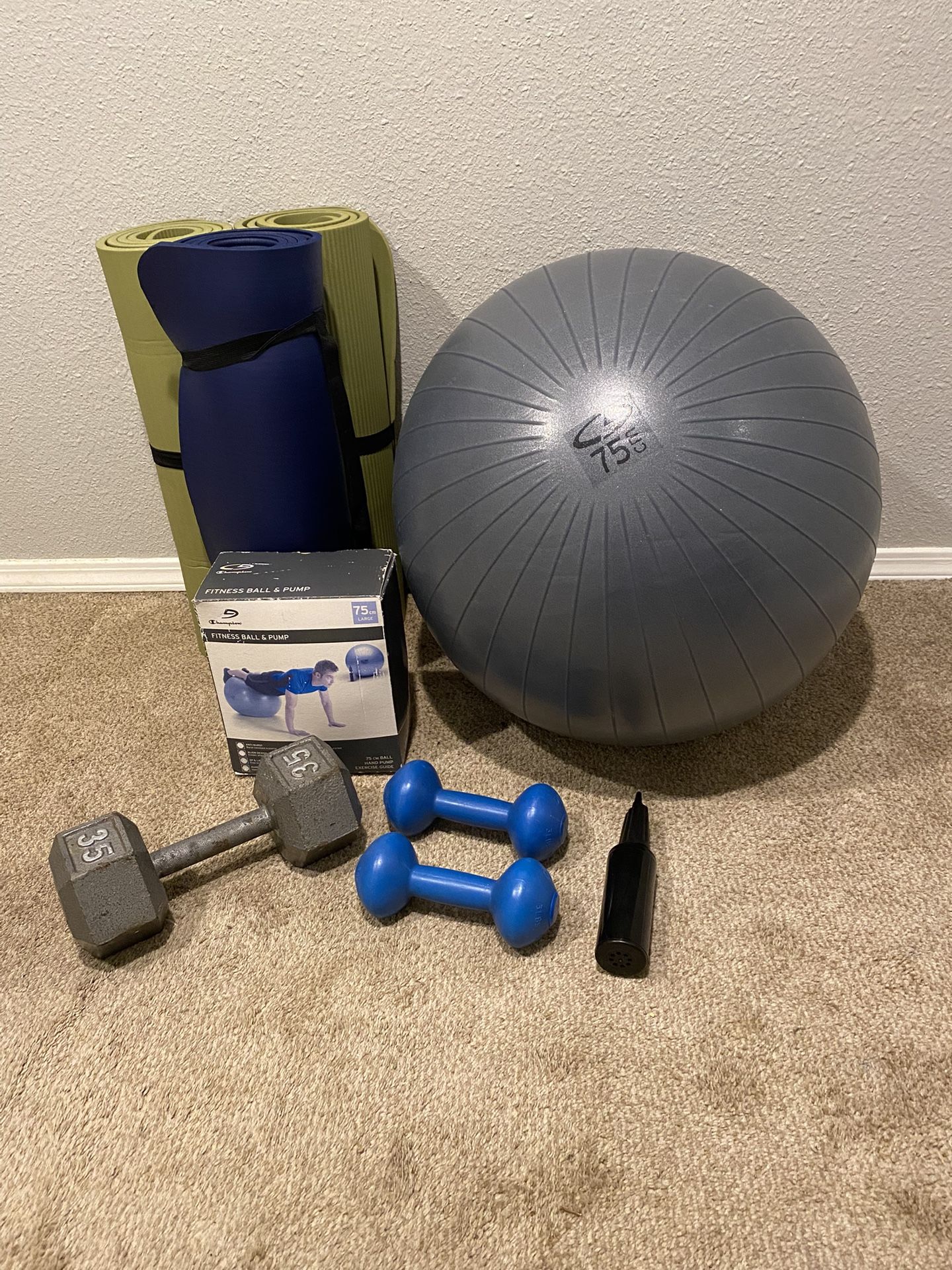 Exercise Bundle! Yoga Ball, 3 Weights, & 3 Yoga Mats