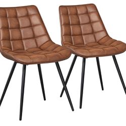 2pcs Dining Chairs Upholstered PU Leather Chairs Tufted Side Chairs with Soft Padded and Metal Legs for Kitchen, Leisure, Brown611207