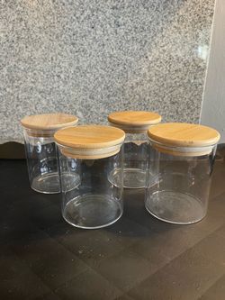 Set of 4 Glass Storage Jars with Bamboo Lids