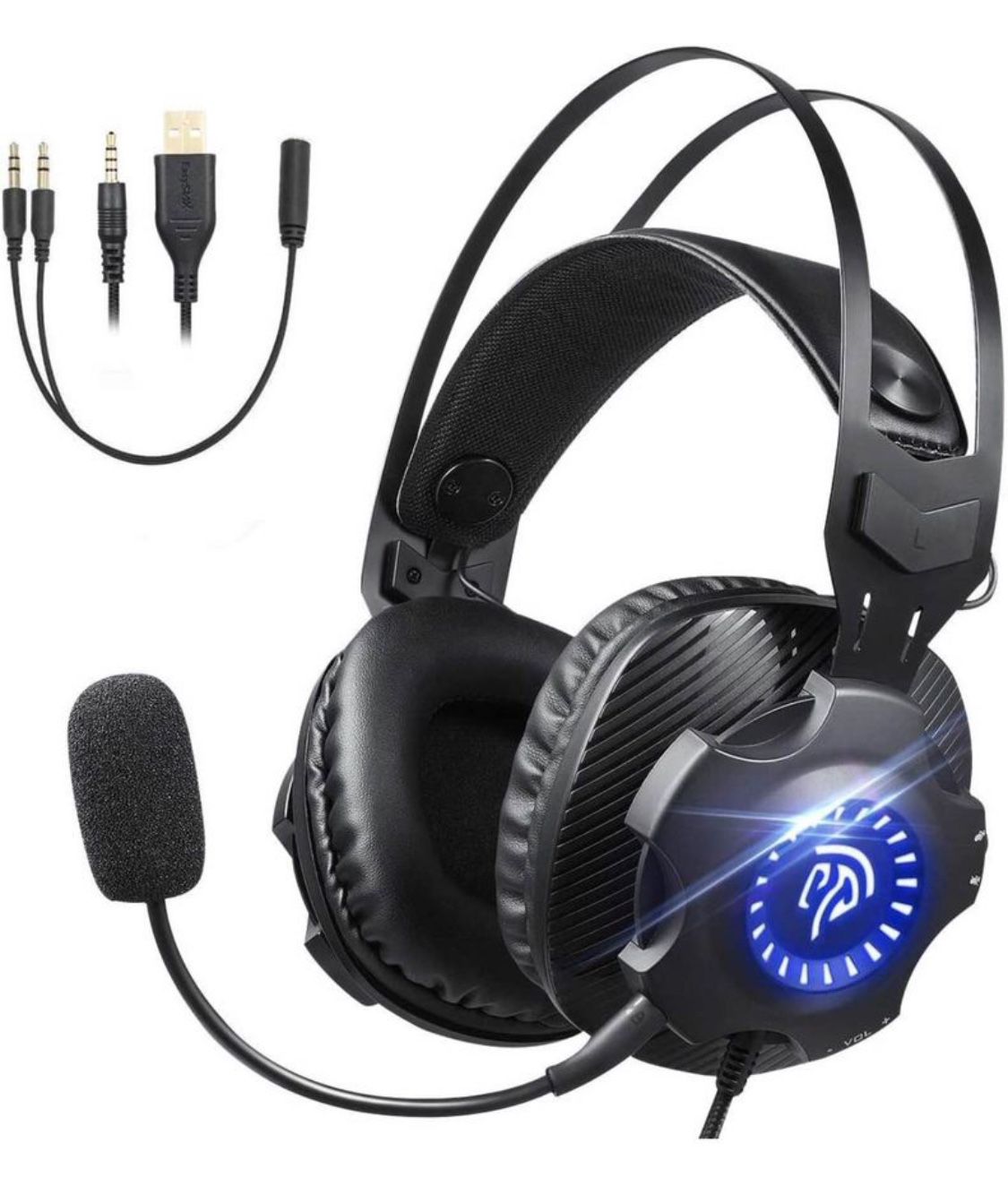 New! Gaming Headset with Microphone, Gaming Headphones PS4 Headset PC Headphones with RGB Light Noise Canceling Ear Headphones for PS4/iPad/Xbox One/X