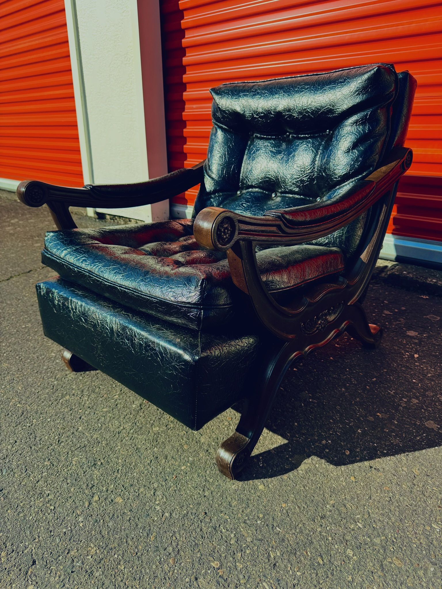 Vintage Crushed Black Vinyl Armchair Lounger