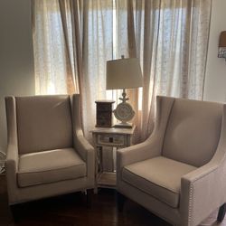 2 Cream High Back Chairs 