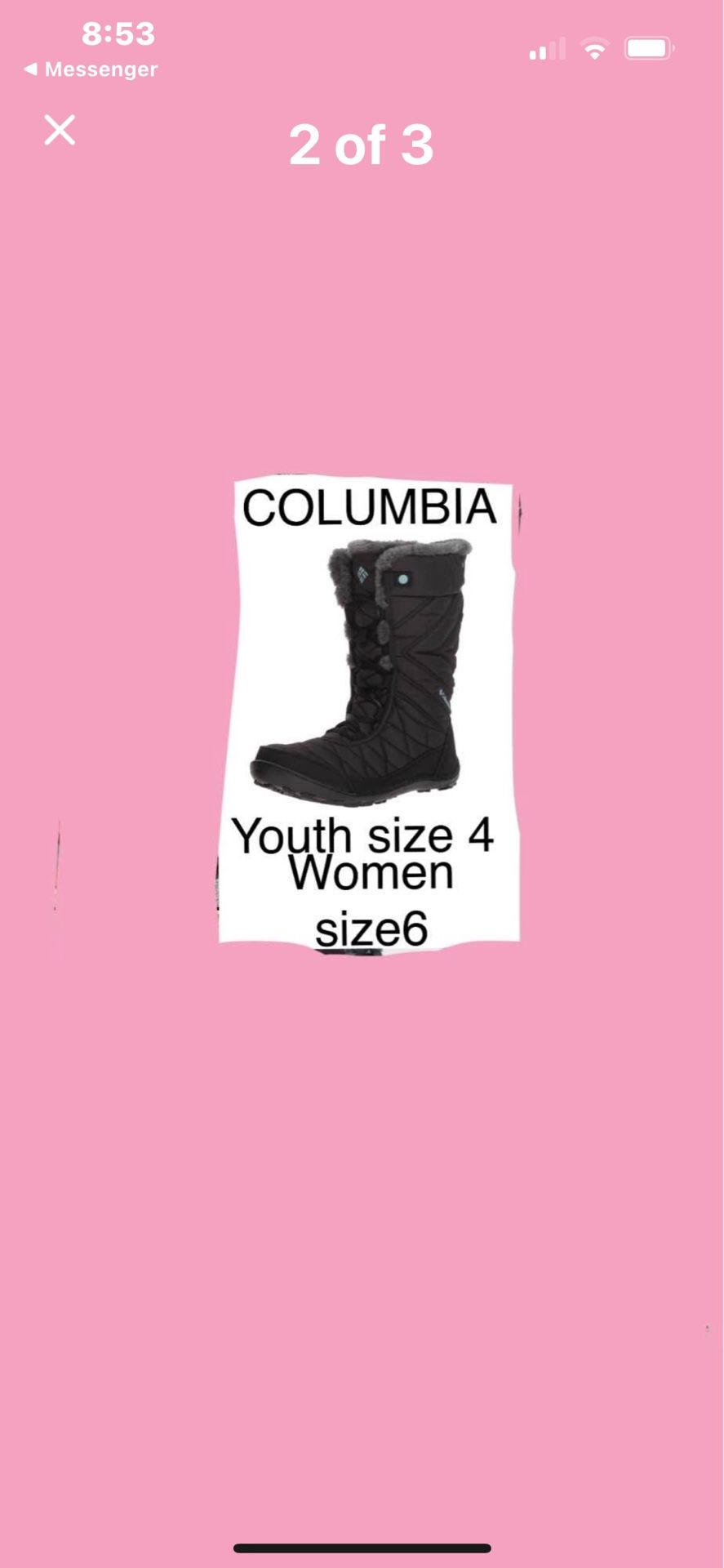 Columbia BRAND  SNOW BOOTS  OR RAIN  Youth Size 4. & also Fits women Size 6  ( 25$ )FIRM PRICE 