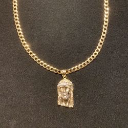 Gold Chain Cuban Necklace Curb 20in 4mm And Gold Jesus Piece Pendant Set 