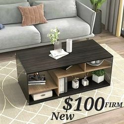 Brown Coffee Table With Tempered Glass Legs