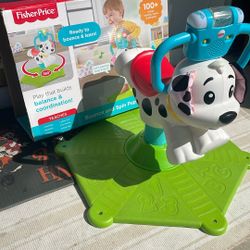 Fisher-Price Toddler Learning Toy, Bounce and Spin Puppy Stationary Ride-On Bouncer with Music & Lights for Infants Ages 1+ Years No