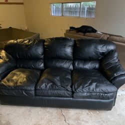 Black Leather Couch-FREE Delivery