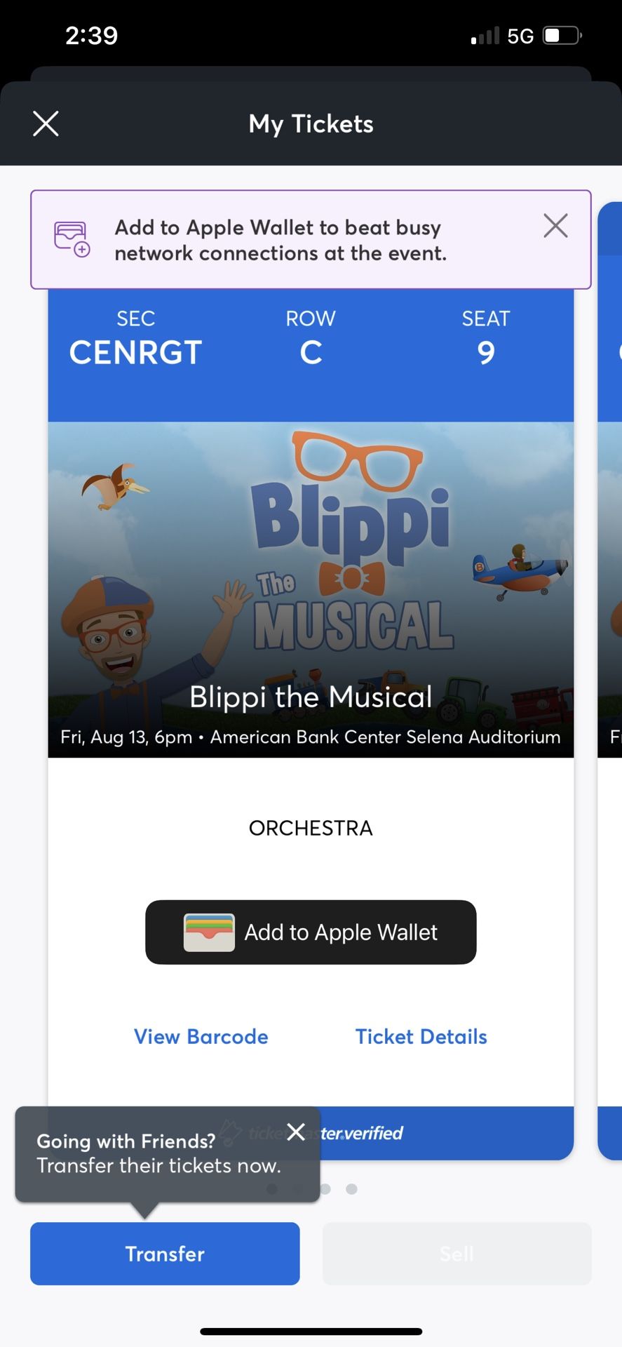 2 Tickets To Blippi @Selena Auditorium 