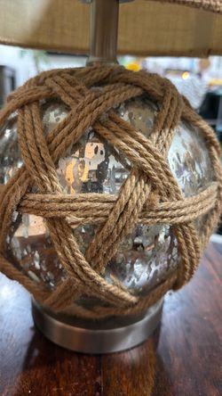 Table Lamp with Rope Base and Burlap Shade