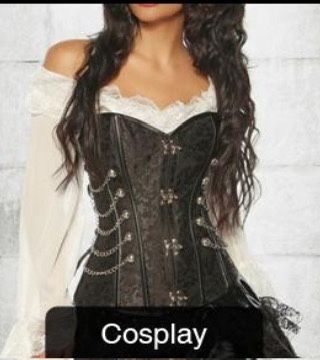 Medium Black Women's Spiral Steel Boned Steampunk Gothic Bustier Corset with Chains