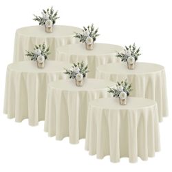 7 Pack Ivory Round Tablecloths - 120 Inches in Diameter