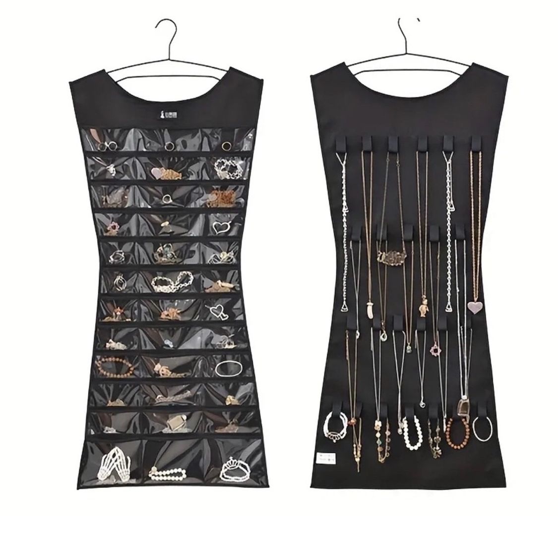 Large hanging jewelry holder, 2 sided, clear pockets, jewelry organizer New