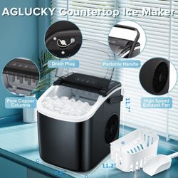 Auseo Countertop Ice Maker, Portable Ice Machine with Handle, 26Lbs/24H, 9 Cubes Ready in 6 Mins, One-Click Operation Ice Makers with Ice Scoop and Ba