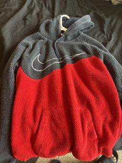 Nike dri fit Sherpa grey red white hoodie pull over size medium