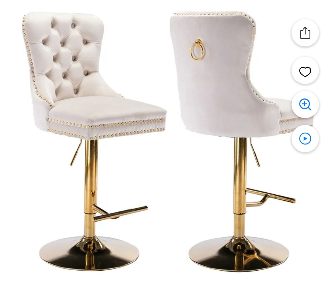 Beige Velvet Swivel Adjustable Bar Stools Barstools-taburetes Sillas de bar giratorios aajustables