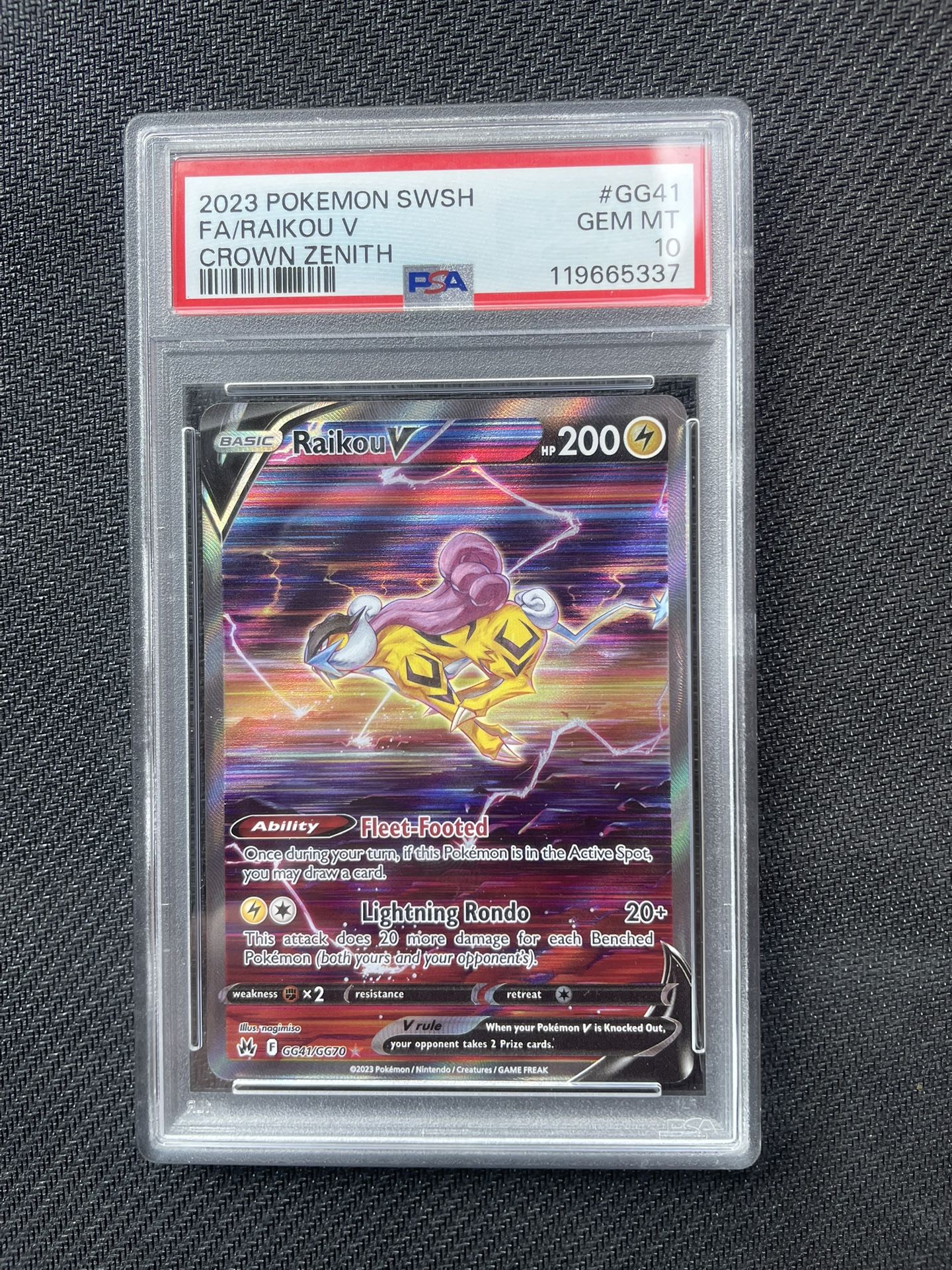 Pokémon Sword & Shield Raiku V GG41/GG70 Crown Zenith: Galarian Gallery PSA 10