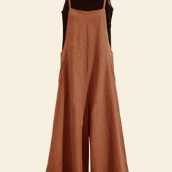 Womans Jumpsuit with small Slits on Pant Bottom See Pics for actual Color it’s a Deep Rust Color Size Large