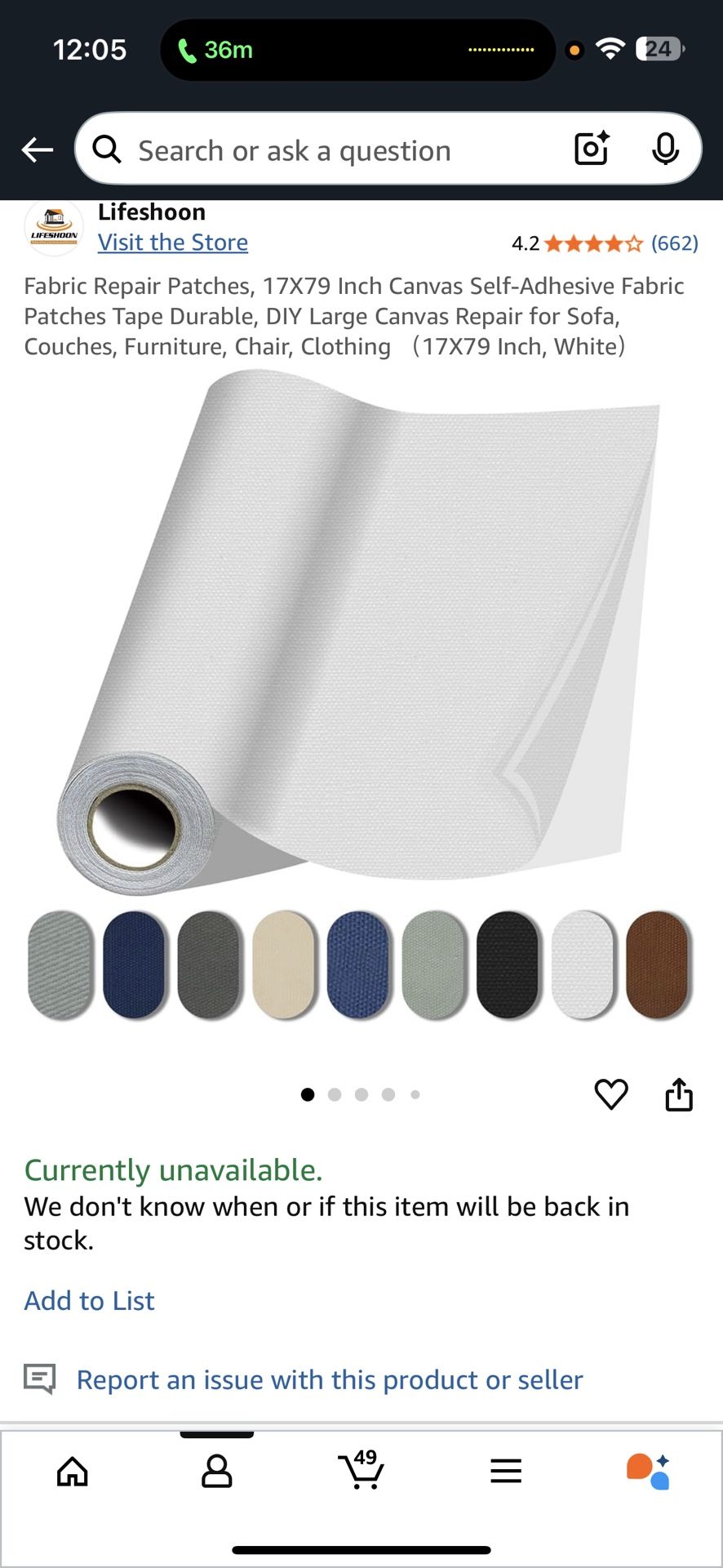 Fabric Repair Patches, 17X79 Inch Canvas Self-Adhesive Fabric