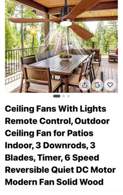 Ceiling Fans With Lights Remote Control, Outdoor Ceiling Fan for Patios Indoor, 3 Downrods, 3 Blades, Timer, 6 Speed Reversible Quiet DC Motor Modern 