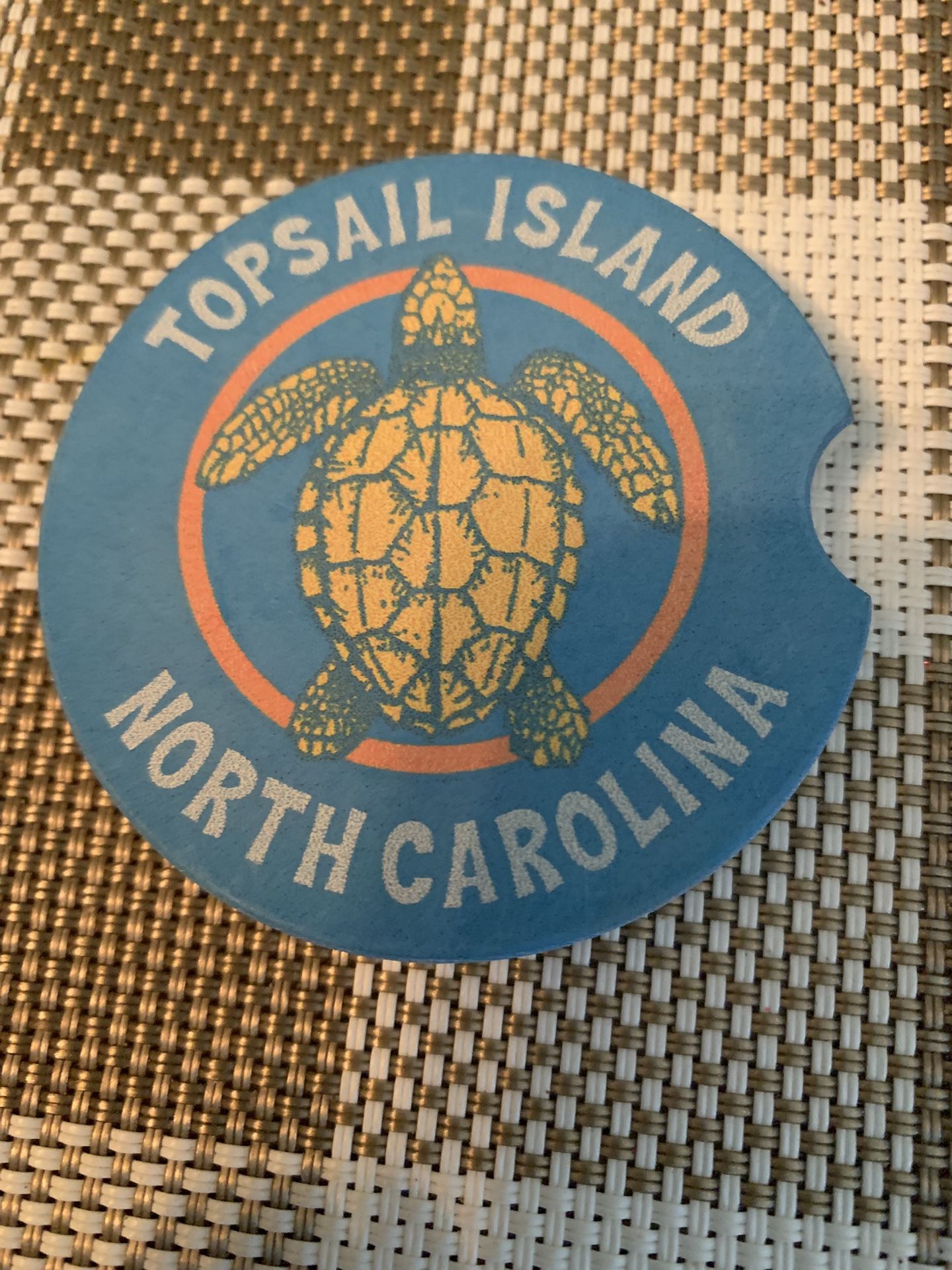 New Stone Car Coaster Absorbs Water, Has Turtle W/ Topsail North Carolina Design Printed On It