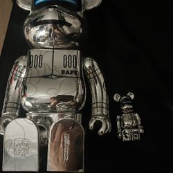 BABY MILO X HAJIME SORAYAMA X BE@RBRICK SILVER 100% & 400% SET BAPE NEW IN BOX