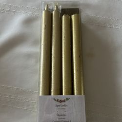 4 Gold Taper Candles, Unscented