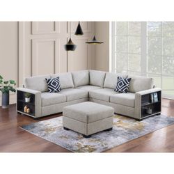 Boucle Fabric Sectional Sofa With Ottoman  // Limited Time Offer 