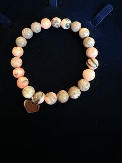 Pink Lucky Stone Beads Bracelet With Heart Charm