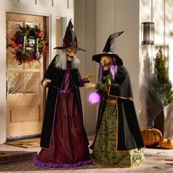 Member's Mark Pre-Lit Animated Crystal Ball Witches, Set of 2 Halloween Decor