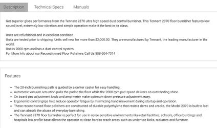 HARDLY USED TENNANT LARGE BURNISHER (GANGA)