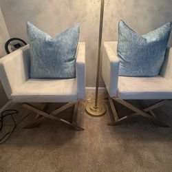 (2) Two White Chairs  w/chrome Crisscross  Legs $90 For Both