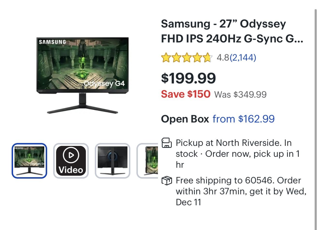 27" Odyssey G4 G40B FHD 240Hz Gaming Monitor Samsung