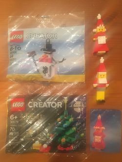 Vintage Christmas Lego Santa, New Snow Man And Christmas Tree Polybags