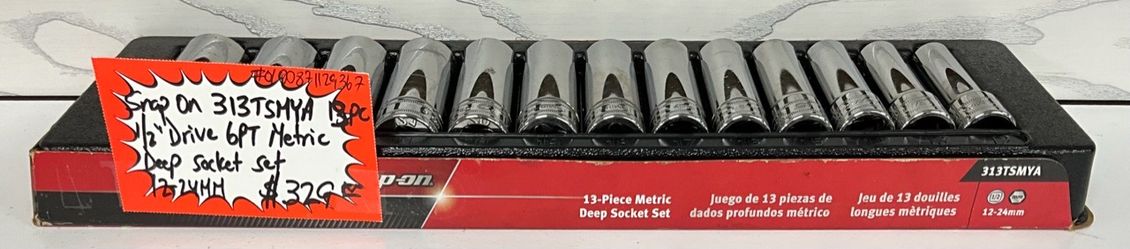 Snap On 313TSMYA 13pc 1/2” Drive 6pt Metric Deep Socket Set 12-24mm