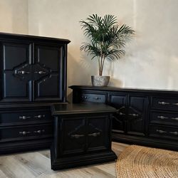 Bedroom Set With Triple Dresser, Tall, Dresser, Armoire And Night Stand