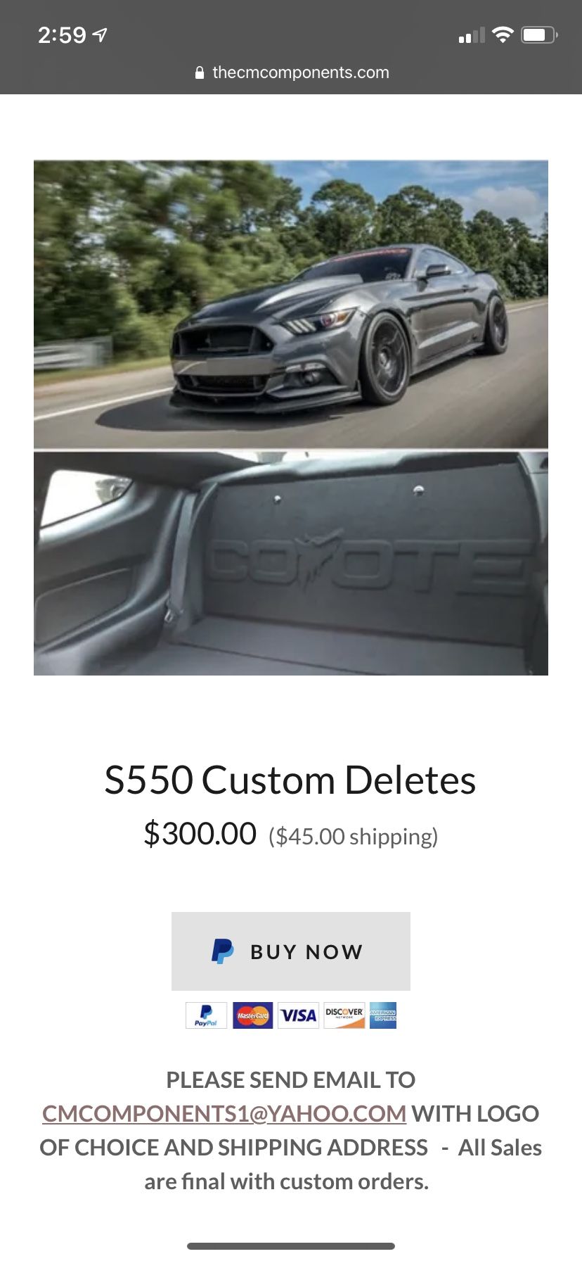 S550 MUSTANG REAR SEAT DELETE KIT