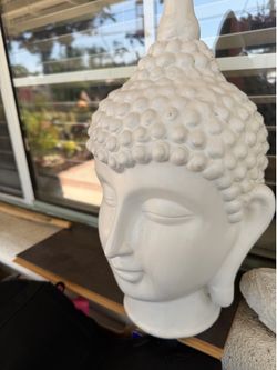 Beautiful Peaceful White Ceramic Buddha Head Statue