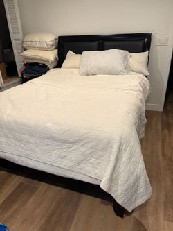 Queen black bed frame with full dresser and mirror and night stands