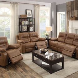 3 Pcs Sofas Set Recliners Brown